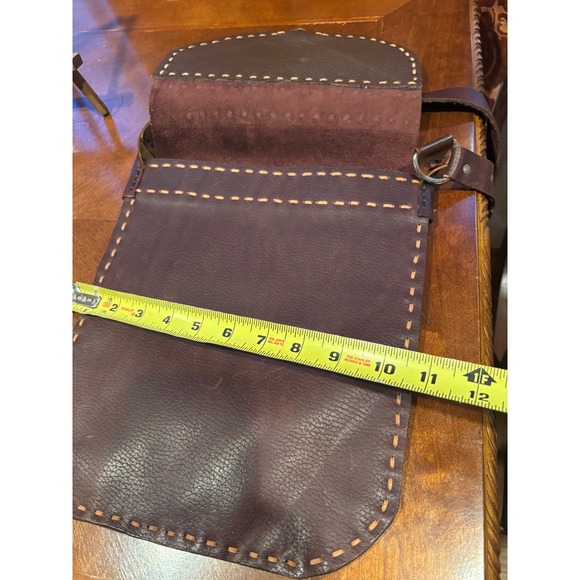 Handmade Brown Leather Messenger Bag Satchel Whipstitch Brass Latch Crossbody - Picture 16 of 17
